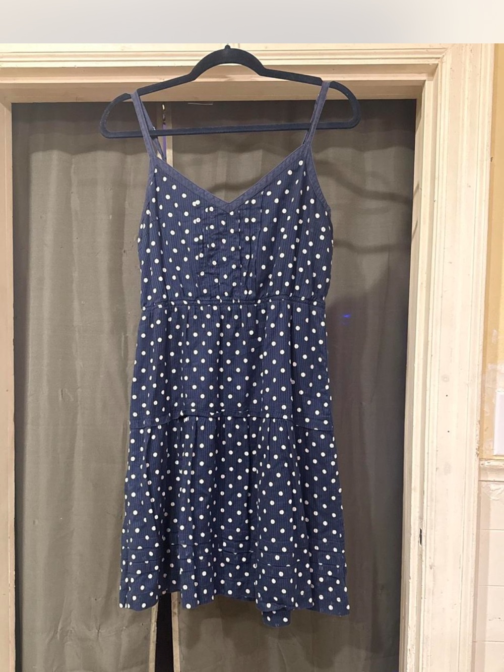American Eagle Outfitters Navy and White Polka Dot Mini Dress